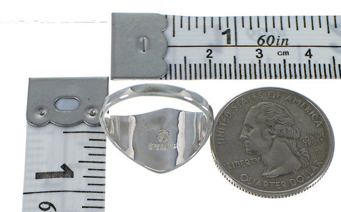 Multicolor Inlay Silver Native American Village Design Ring Size 7-1/2 AX52573